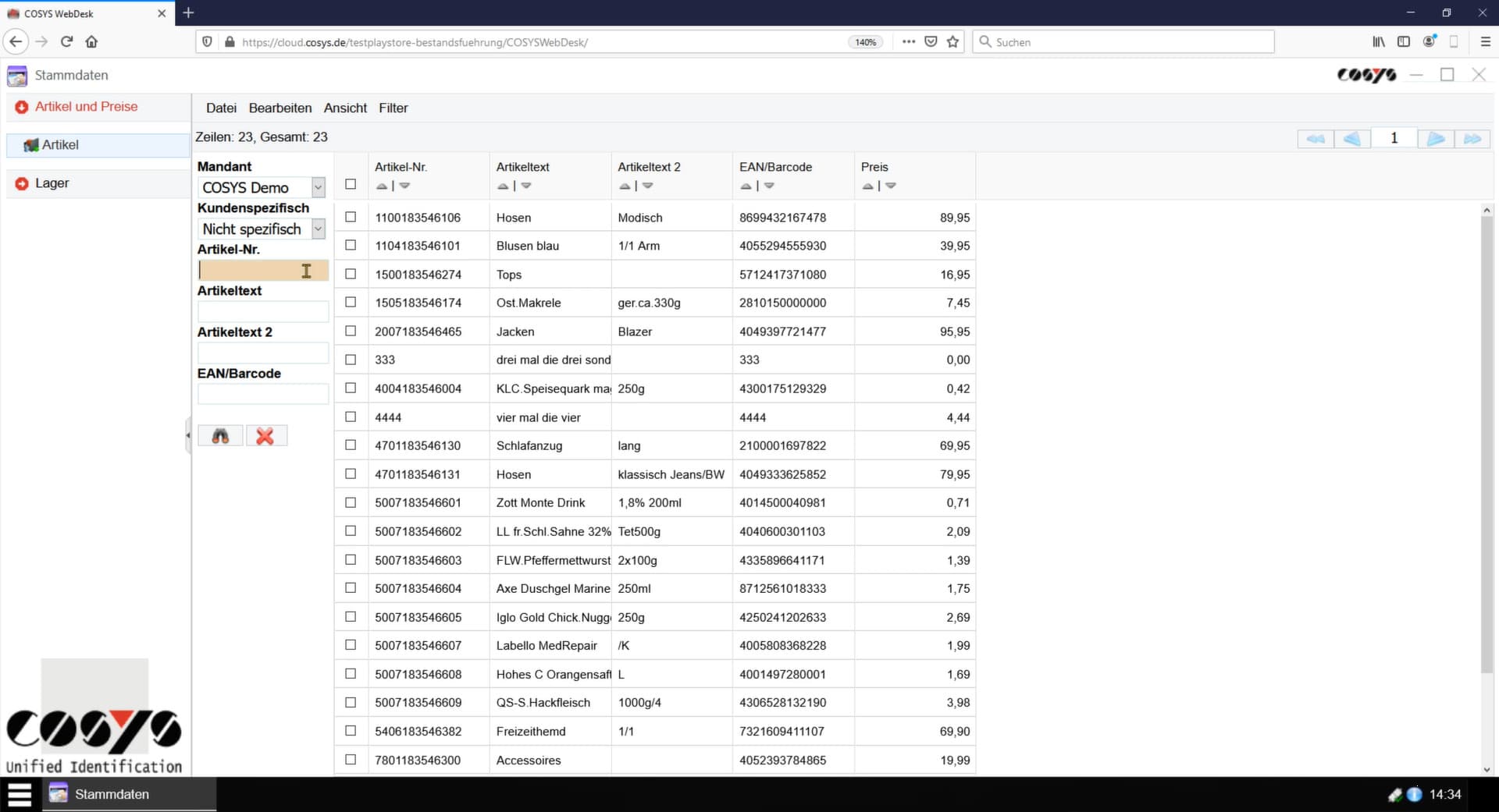 COSYS WebDesk Stammdaten