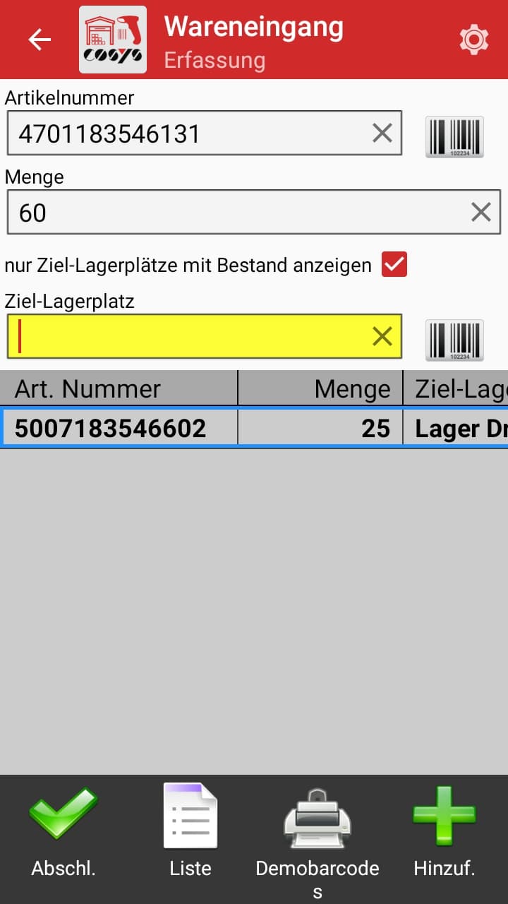 COSYS Bestandsfuehrung App Wareneingang COSYS Bestandsfuehrung App Wareneingang