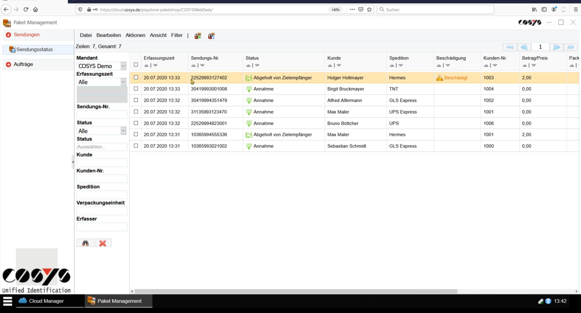Paketmanagement COSYS WebDesk