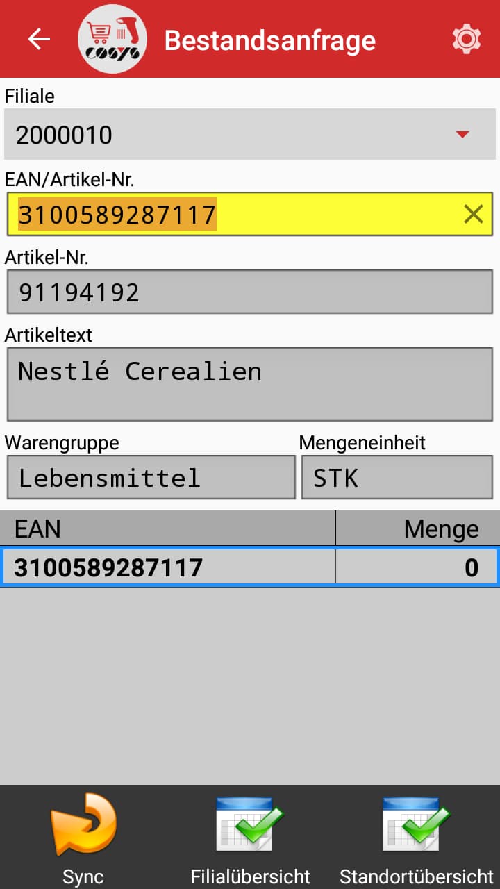 COSYS POS Food App Bestandsanfrage COSYS POS Food App Bestandsanfrage