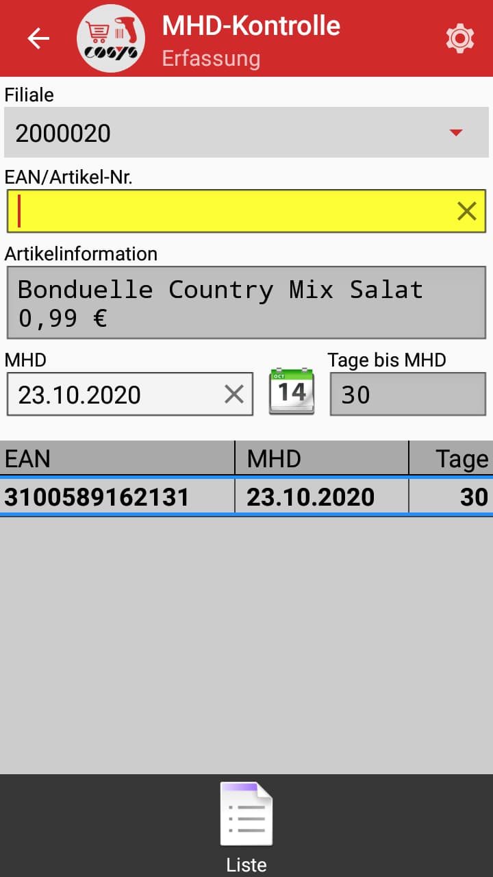 COSYS POS Food App MHD Kontrolle COSYS POS Food App MHD Kontrolle
