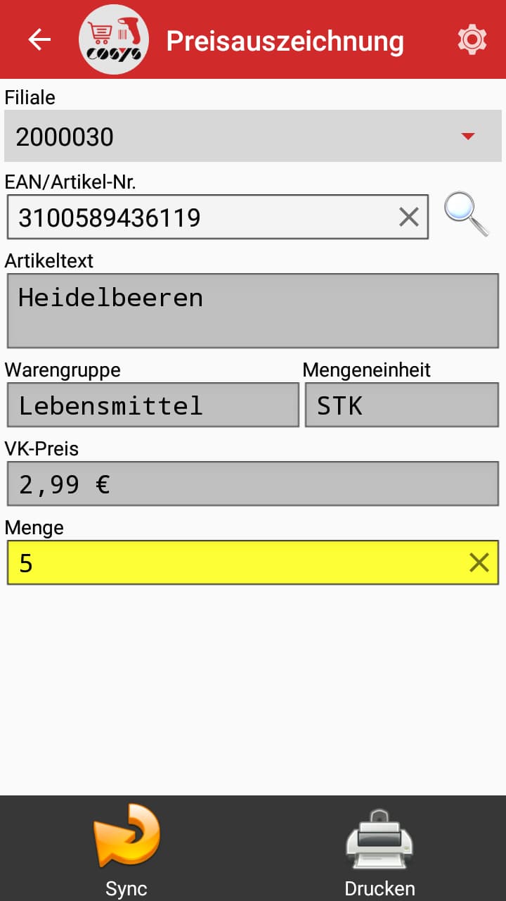 COSYS POS Food App Preisauszeichnung COSYS POS Food App Preisauszeichnung