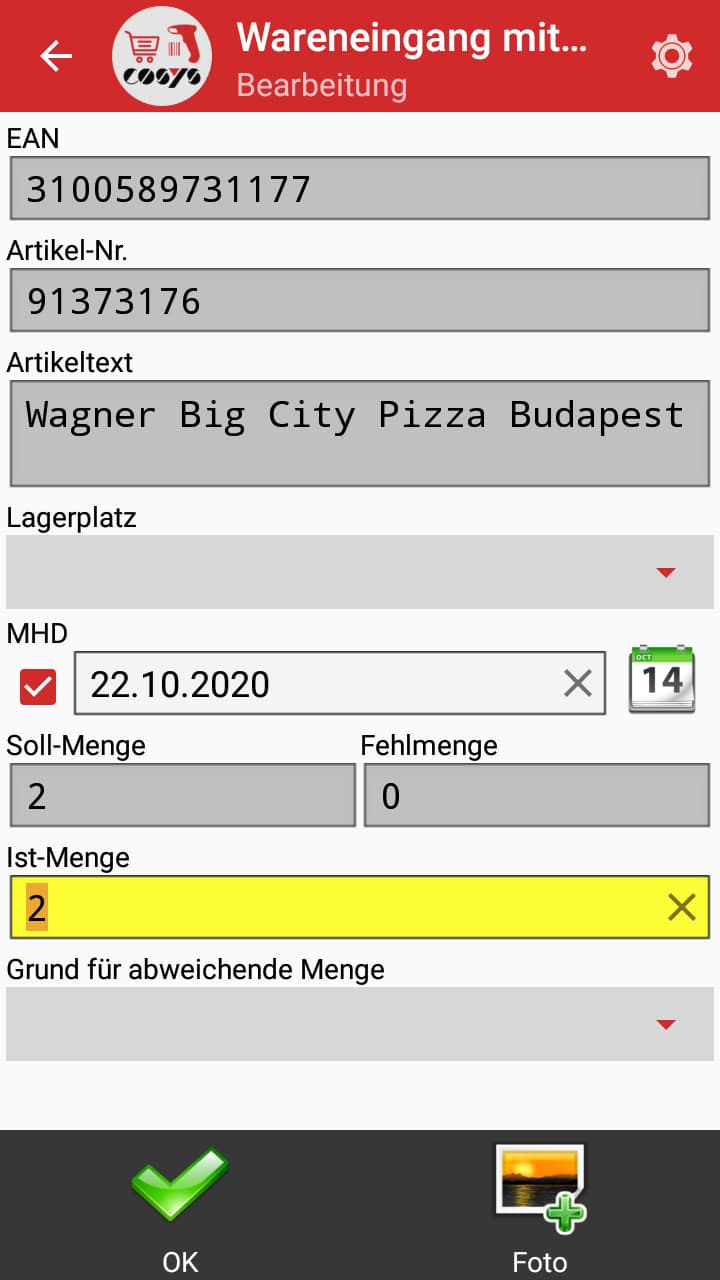 COSYS POS Food App Wareneingang COSYS POS Food App Wareneingang